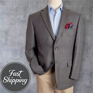 PRONTO UOMO Mens Blazer 44R Brown/Blue Glen Plaid WOOL Sport Coat 2-Btn Jacket